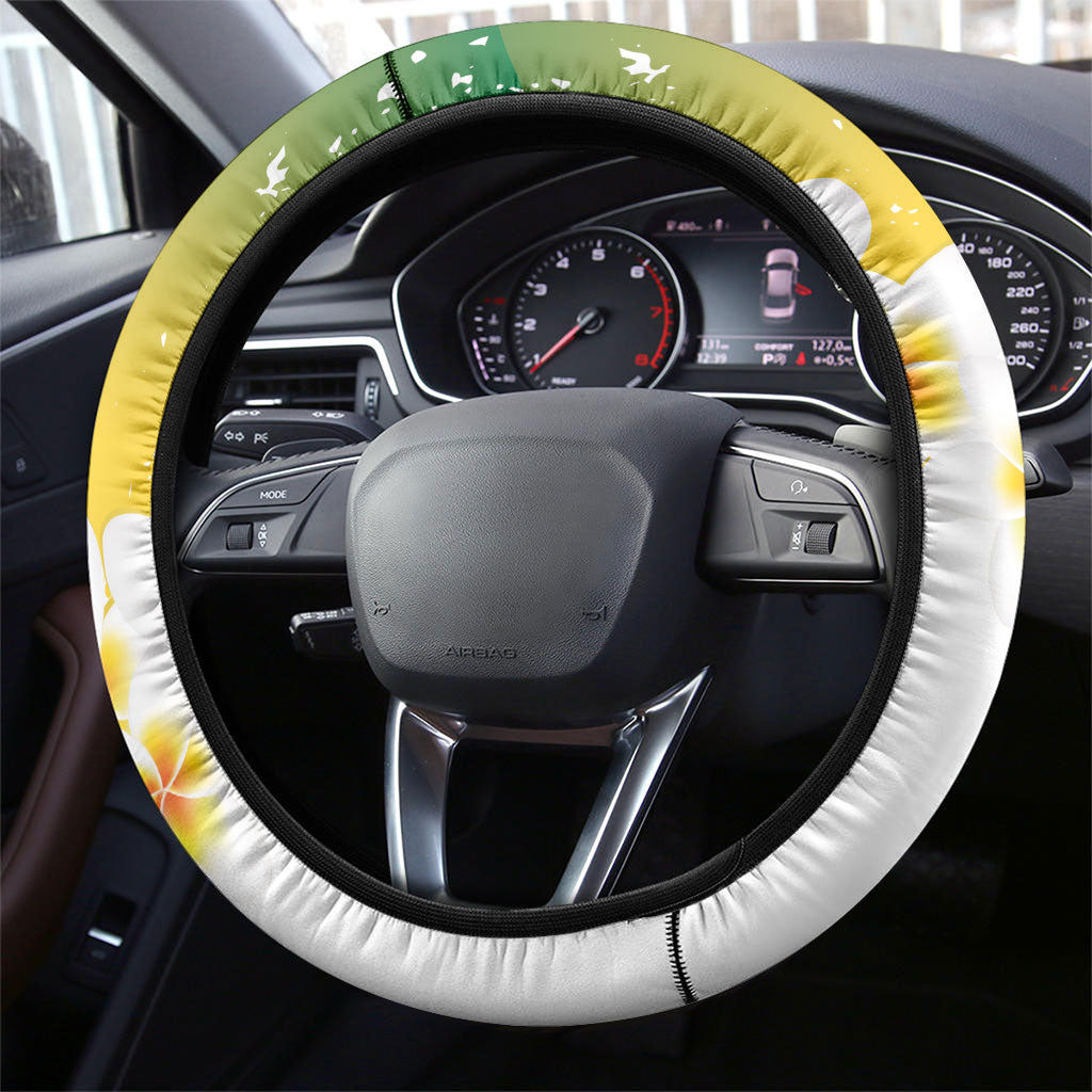 British Virgin Islands Day Steering Wheel Cover Vigilate Plumeria Alba Coat Of Arms