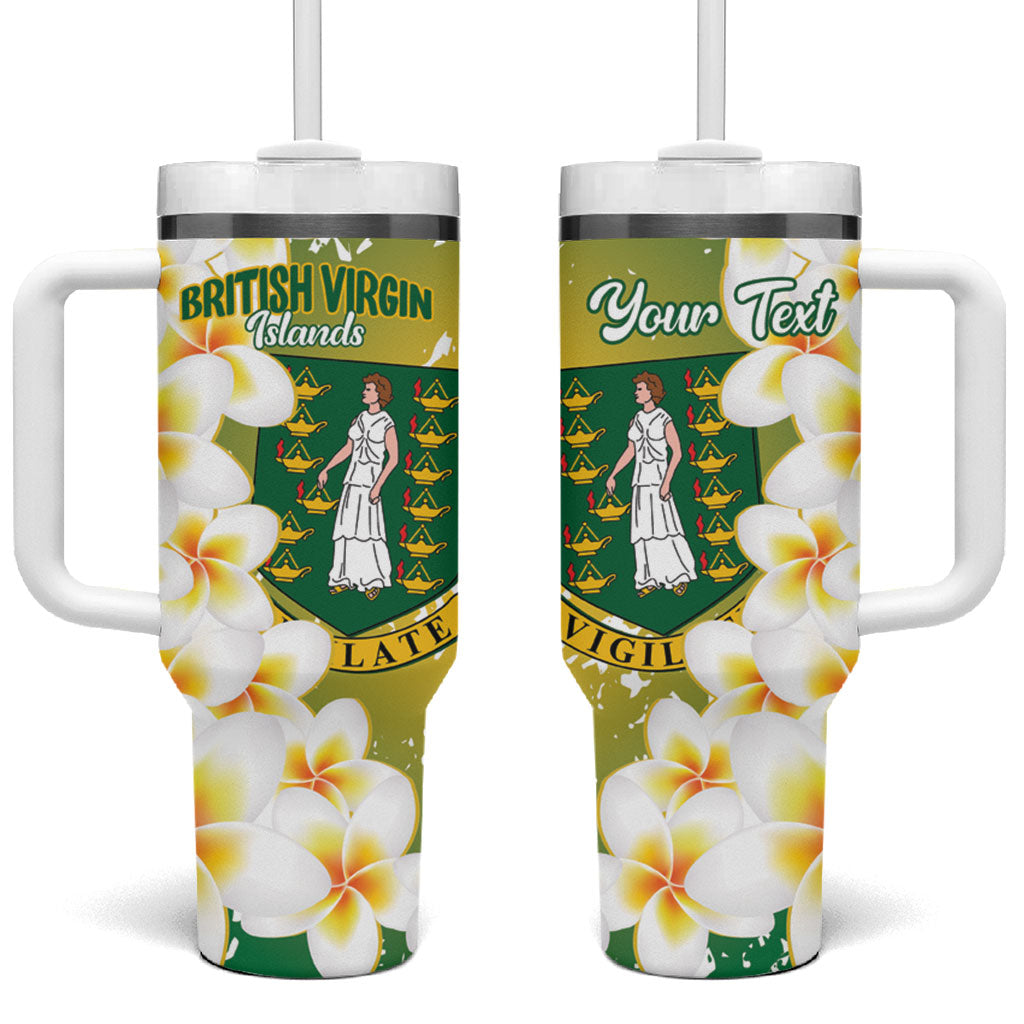 British Virgin Islands Day Personalised Tumbler With Handle Vigilate Plumeria Alba Coat Of Arms