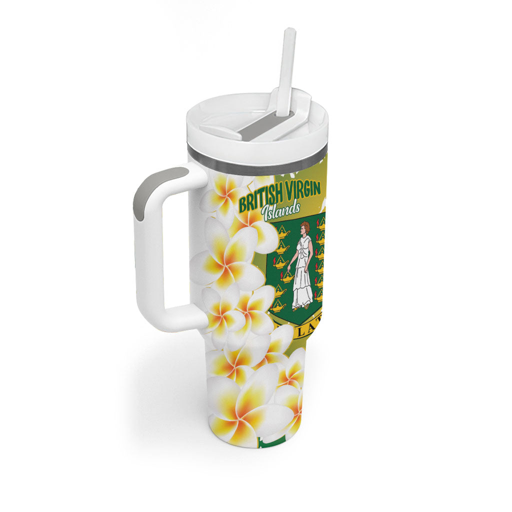 British Virgin Islands Day Personalised Tumbler With Handle Vigilate Plumeria Alba Coat Of Arms