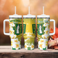 British Virgin Islands Day Personalised Tumbler With Handle Vigilate Plumeria Alba Coat Of Arms