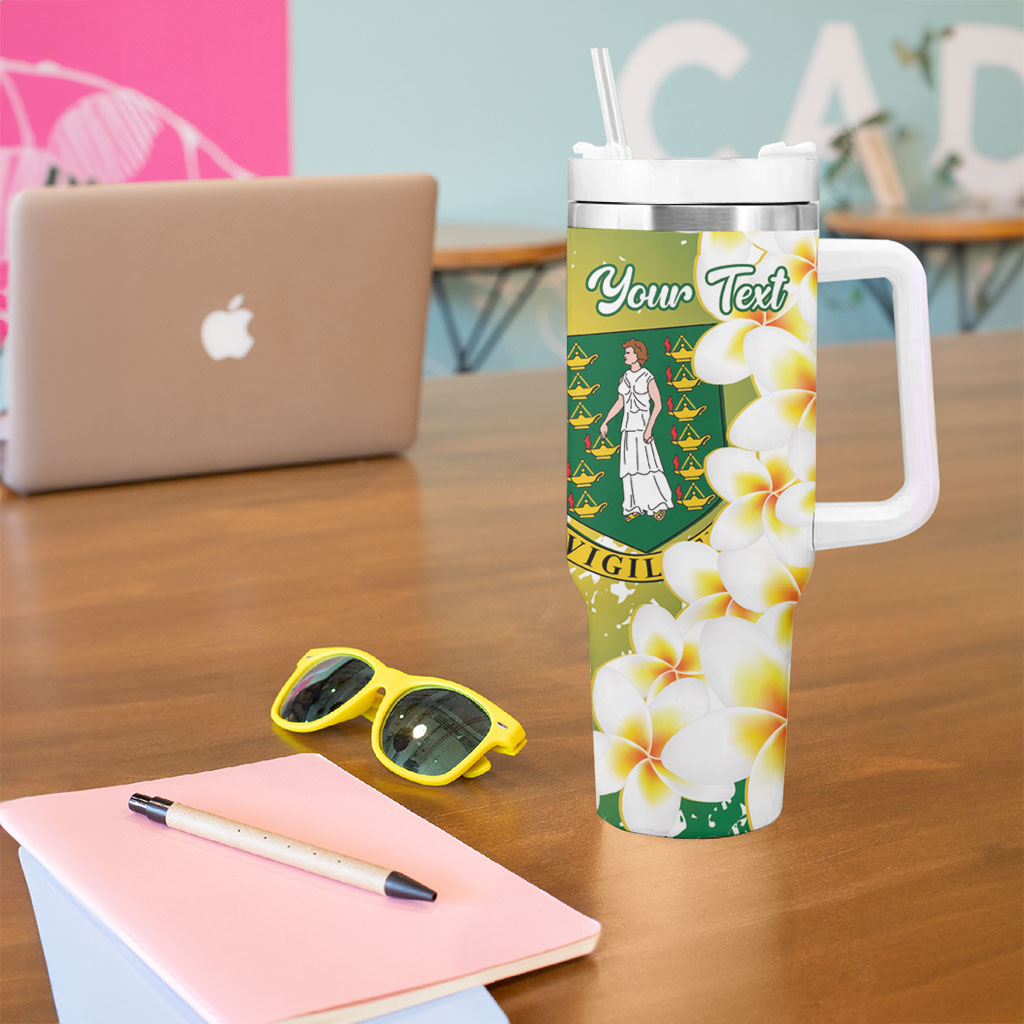 British Virgin Islands Day Personalised Tumbler With Handle Vigilate Plumeria Alba Coat Of Arms