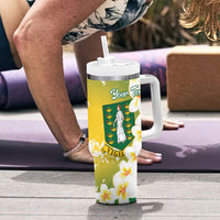 British Virgin Islands Day Personalised Tumbler With Handle Vigilate Plumeria Alba Coat Of Arms