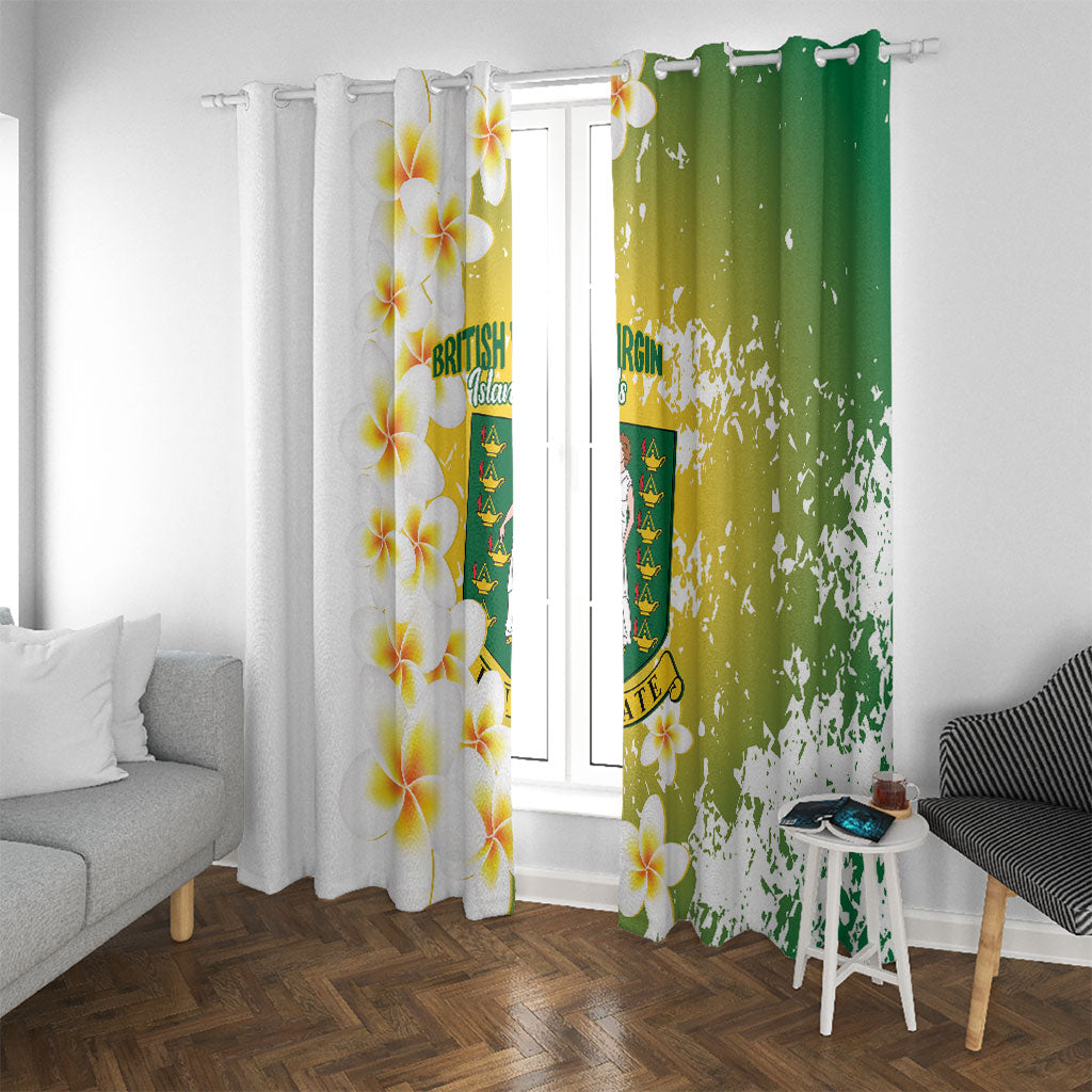 British Virgin Islands Day Window Curtain Vigilate Plumeria Alba Coat Of Arms