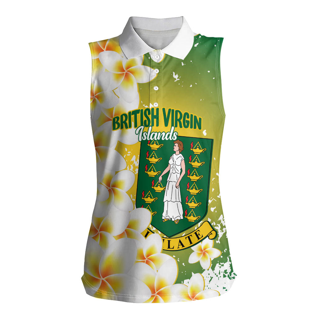 British Virgin Islands Day Personalised Women Sleeveless Polo Shirt Vigilate Plumeria Alba Coat Of Arms