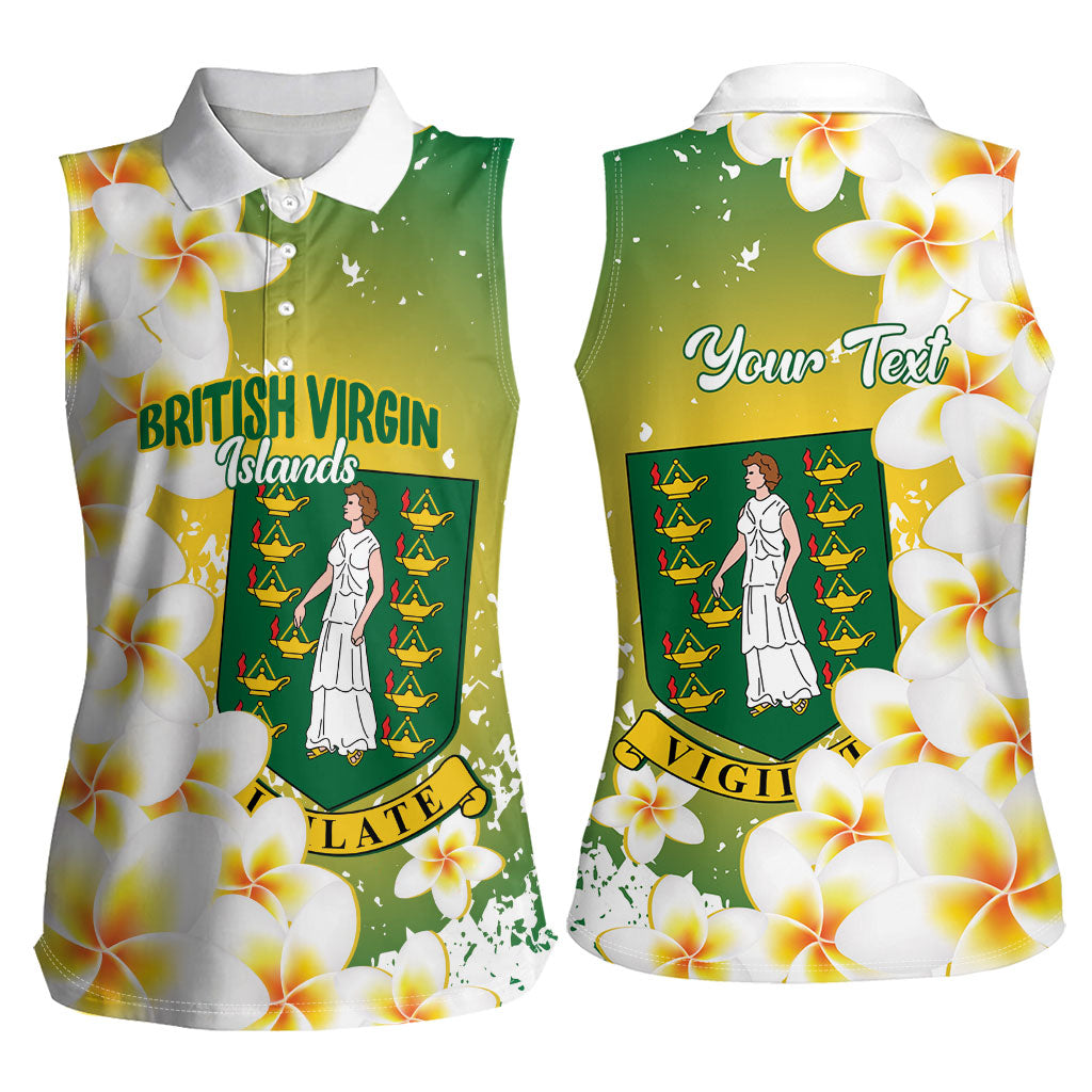 British Virgin Islands Day Personalised Women Sleeveless Polo Shirt Vigilate Plumeria Alba Coat Of Arms