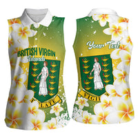 British Virgin Islands Day Personalised Women Sleeveless Polo Shirt Vigilate Plumeria Alba Coat Of Arms