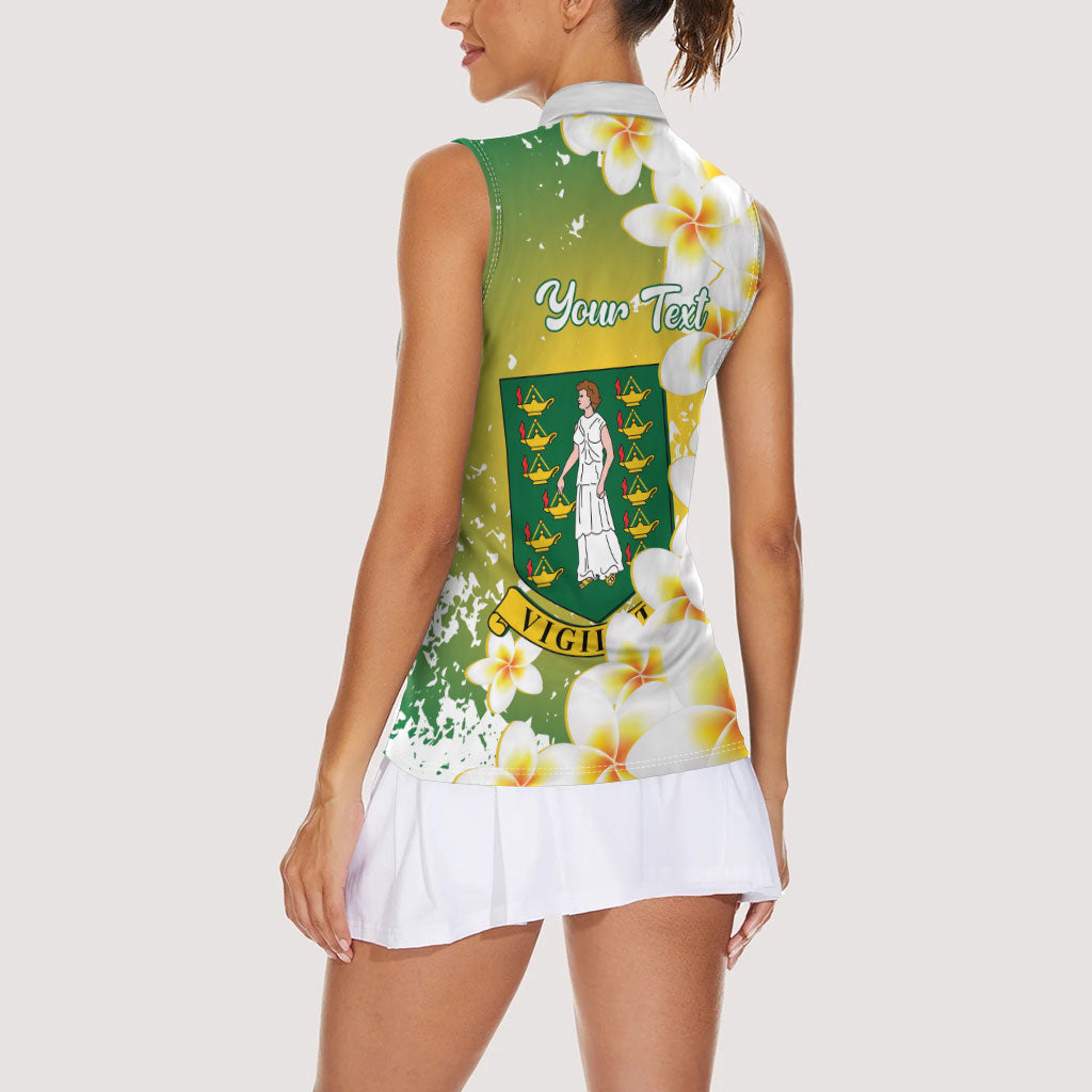 British Virgin Islands Day Personalised Women Sleeveless Polo Shirt Vigilate Plumeria Alba Coat Of Arms