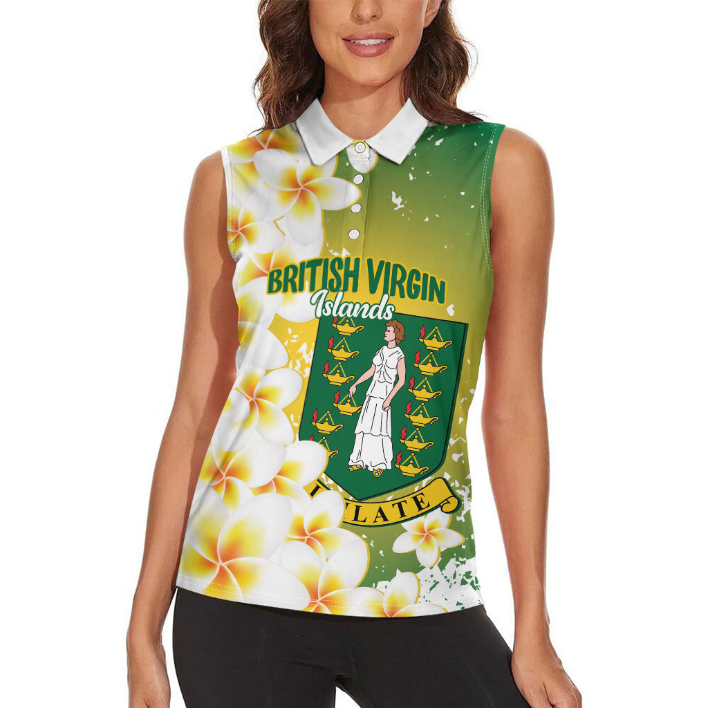 British Virgin Islands Day Personalised Women Sleeveless Polo Shirt Vigilate Plumeria Alba Coat Of Arms