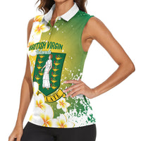 British Virgin Islands Day Personalised Women Sleeveless Polo Shirt Vigilate Plumeria Alba Coat Of Arms
