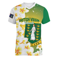 British Virgin Islands Day Personalised Women V-Neck T-Shirt Vigilate Plumeria Alba Coat Of Arms