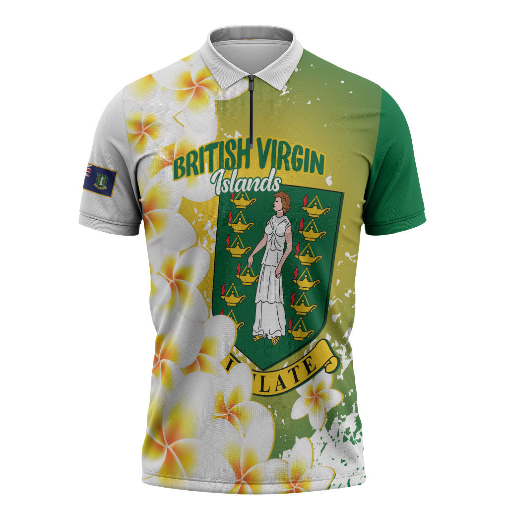 British Virgin Islands Day Personalised Zipper Polo Shirt Vigilate Plumeria Alba Coat Of Arms