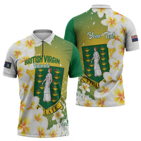 British Virgin Islands Day Personalised Zipper Polo Shirt Vigilate Plumeria Alba Coat Of Arms