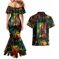 Jamaica Reggae Festival Couples Matching Mermaid Dress and Hawaiian Shirt One Love Rastafari Culture - Wonder Print Shop