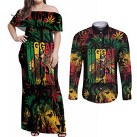 Jamaica Reggae Festival Couples Matching Off Shoulder Maxi Dress and Long Sleeve Button Shirt One Love Rastafari Culture - Wonder Print Shop