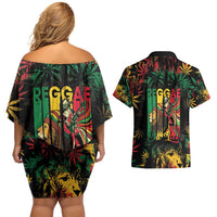 Jamaica Reggae Festival Couples Matching Off Shoulder Short Dress and Hawaiian Shirt One Love Rastafari Culture - Wonder Print Shop