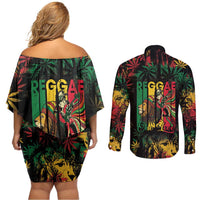 Jamaica Reggae Festival Couples Matching Off Shoulder Short Dress and Long Sleeve Button Shirt One Love Rastafari Culture - Wonder Print Shop