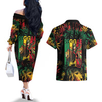 Jamaica Reggae Festival Couples Matching Off The Shoulder Long Sleeve Dress and Hawaiian Shirt One Love Rastafari Culture - Wonder Print Shop