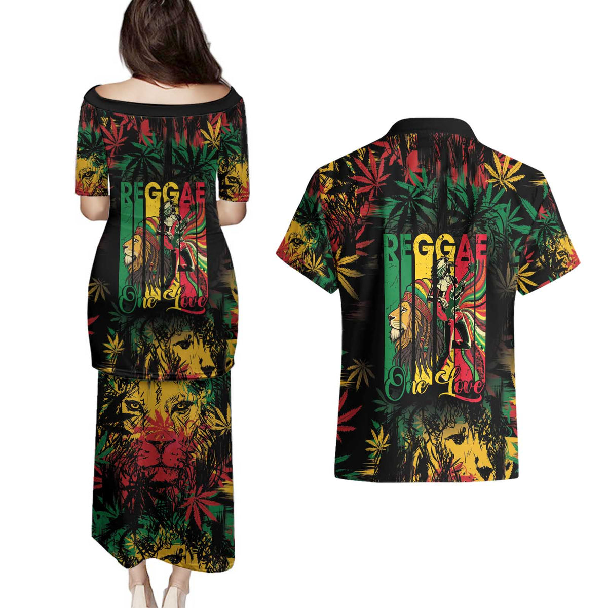 Jamaica Reggae Festival Couples Matching Puletasi and Hawaiian Shirt One Love Rastafari Culture - Wonder Print Shop