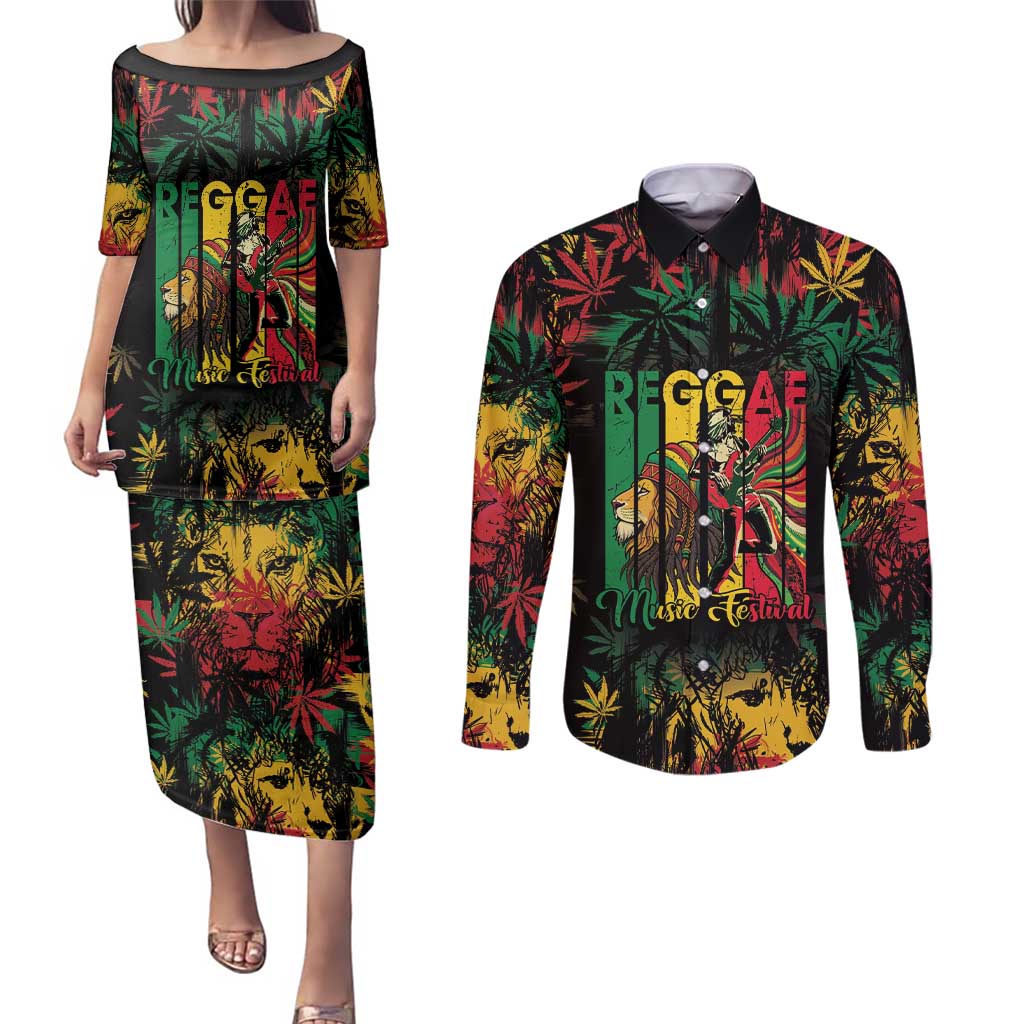 Jamaica Reggae Festival Couples Matching Puletasi and Long Sleeve Button Shirt One Love Rastafari Culture - Wonder Print Shop