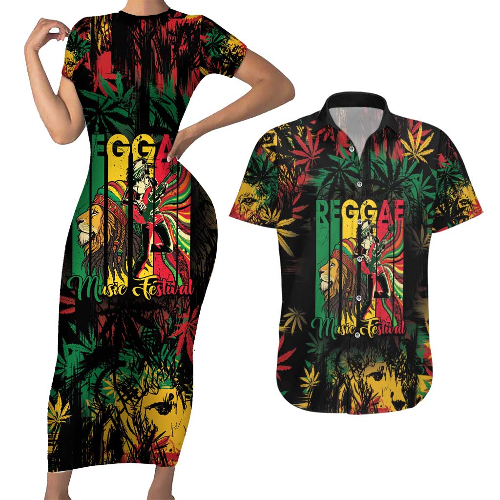 Jamaica Reggae Festival Couples Matching Short Sleeve Bodycon Dress and Hawaiian Shirt One Love Rastafari Culture - Wonder Print Shop