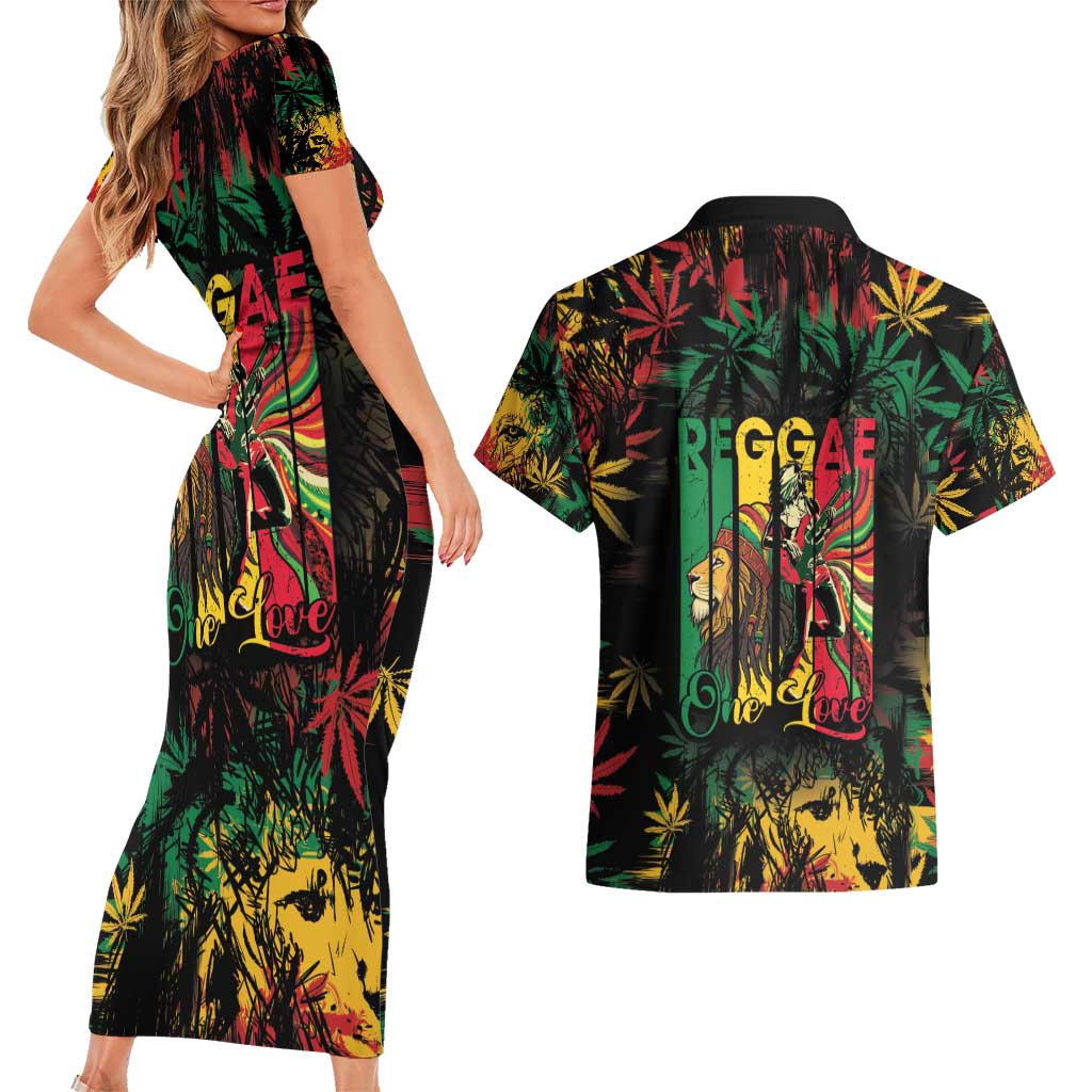 Jamaica Reggae Festival Couples Matching Short Sleeve Bodycon Dress and Hawaiian Shirt One Love Rastafari Culture - Wonder Print Shop