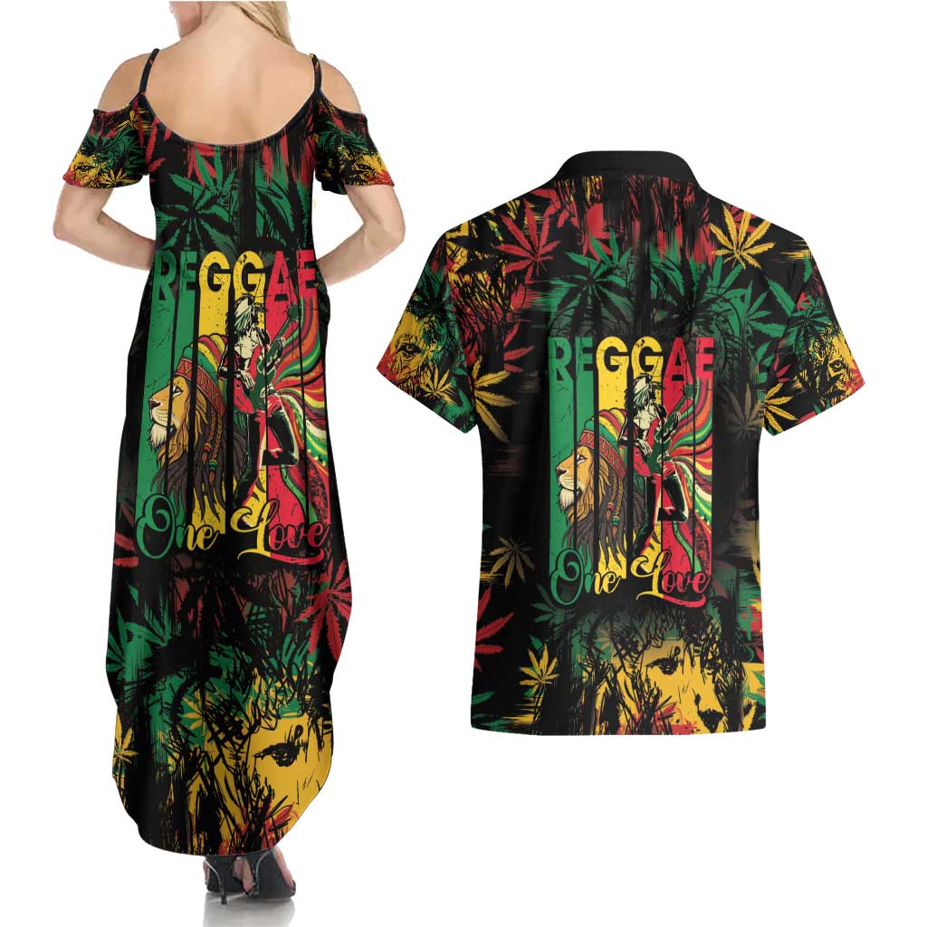 Jamaica Reggae Festival Couples Matching Summer Maxi Dress and Hawaiian Shirt One Love Rastafari Culture - Wonder Print Shop
