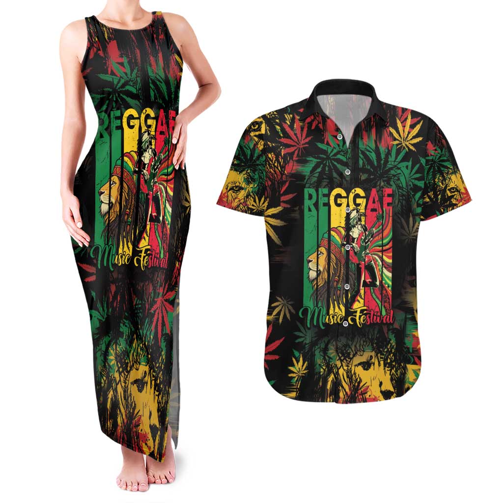 Jamaica Reggae Festival Couples Matching Tank Maxi Dress and Hawaiian Shirt One Love Rastafari Culture - Wonder Print Shop