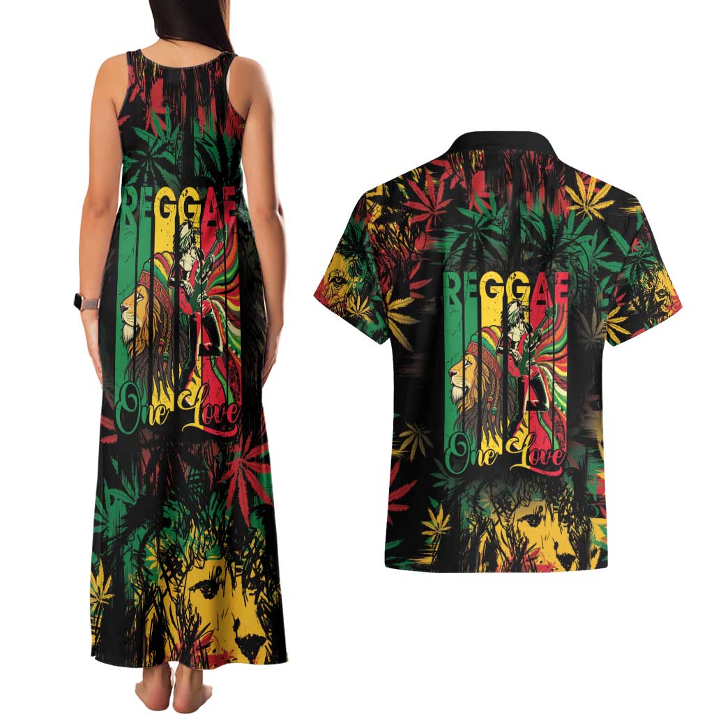 Jamaica Reggae Festival Couples Matching Tank Maxi Dress and Hawaiian Shirt One Love Rastafari Culture - Wonder Print Shop