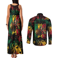 Jamaica Reggae Festival Couples Matching Tank Maxi Dress and Long Sleeve Button Shirt One Love Rastafari Culture - Wonder Print Shop