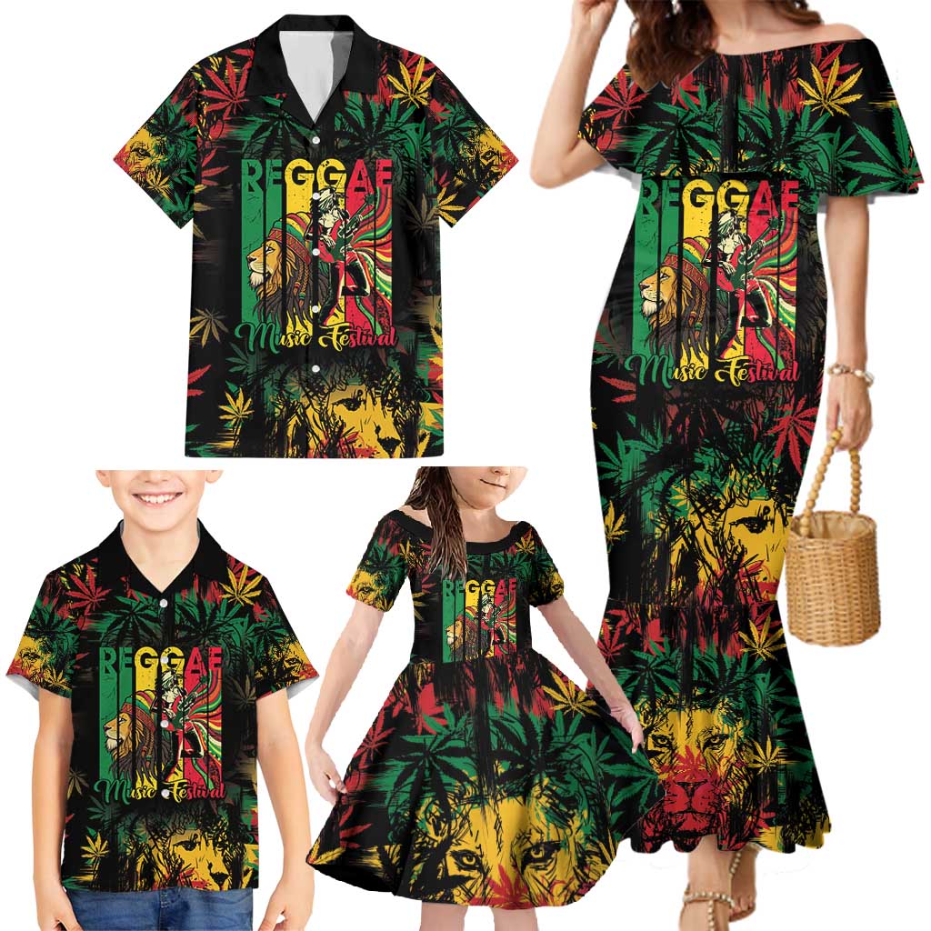 Jamaica Reggae Festival Family Matching Mermaid Dress and Hawaiian Shirt One Love Rastafari Culture - Wonder Print Shop