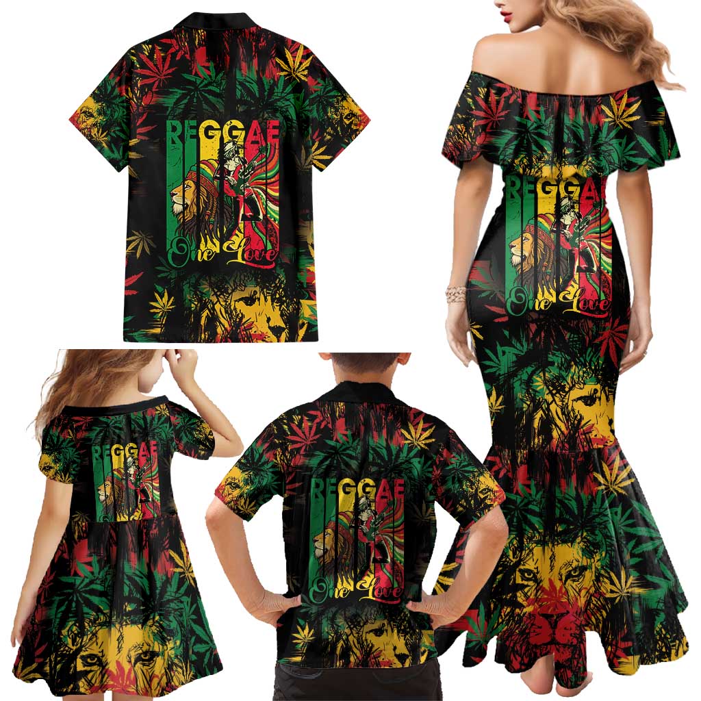 Jamaica Reggae Festival Family Matching Mermaid Dress and Hawaiian Shirt One Love Rastafari Culture - Wonder Print Shop