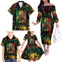 Jamaica Reggae Festival Family Matching Off The Shoulder Long Sleeve Dress and Hawaiian Shirt One Love Rastafari Culture - Wonder Print Shop