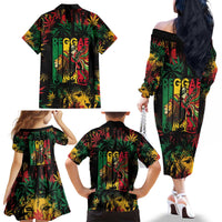 Jamaica Reggae Festival Family Matching Off The Shoulder Long Sleeve Dress and Hawaiian Shirt One Love Rastafari Culture - Wonder Print Shop