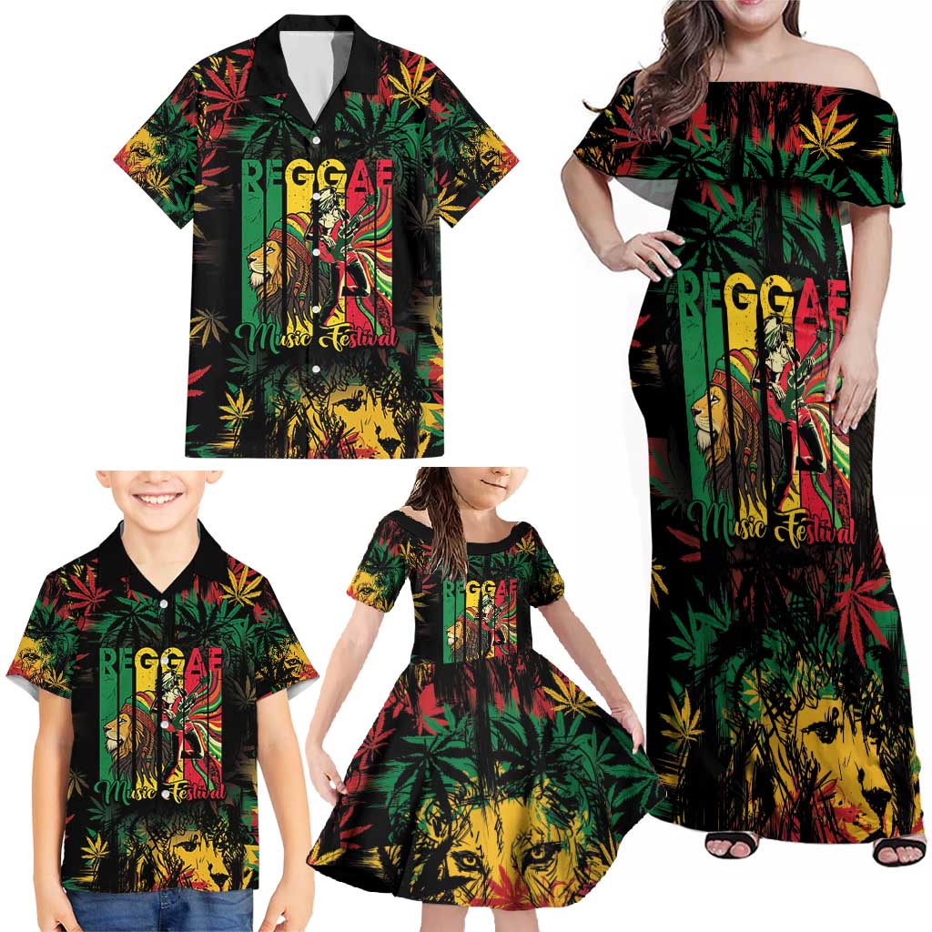 Jamaica Reggae Festival Family Matching Off Shoulder Maxi Dress and Hawaiian Shirt One Love Rastafari Culture - Wonder Print Shop