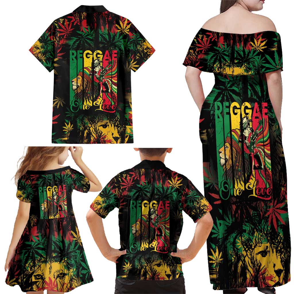 Jamaica Reggae Festival Family Matching Off Shoulder Maxi Dress and Hawaiian Shirt One Love Rastafari Culture - Wonder Print Shop