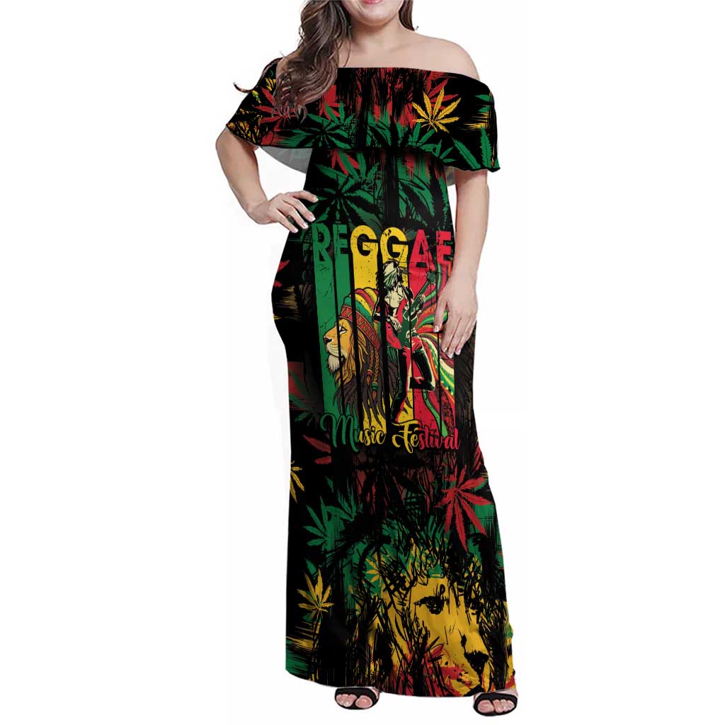 Jamaica Reggae Festival Family Matching Off Shoulder Maxi Dress and Hawaiian Shirt One Love Rastafari Culture - Wonder Print Shop