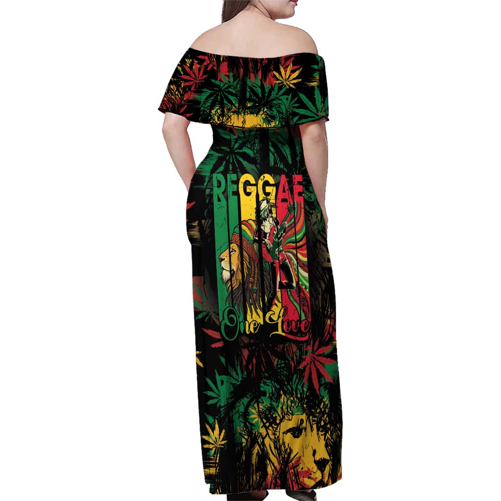 Jamaica Reggae Festival Family Matching Off Shoulder Maxi Dress and Hawaiian Shirt One Love Rastafari Culture - Wonder Print Shop