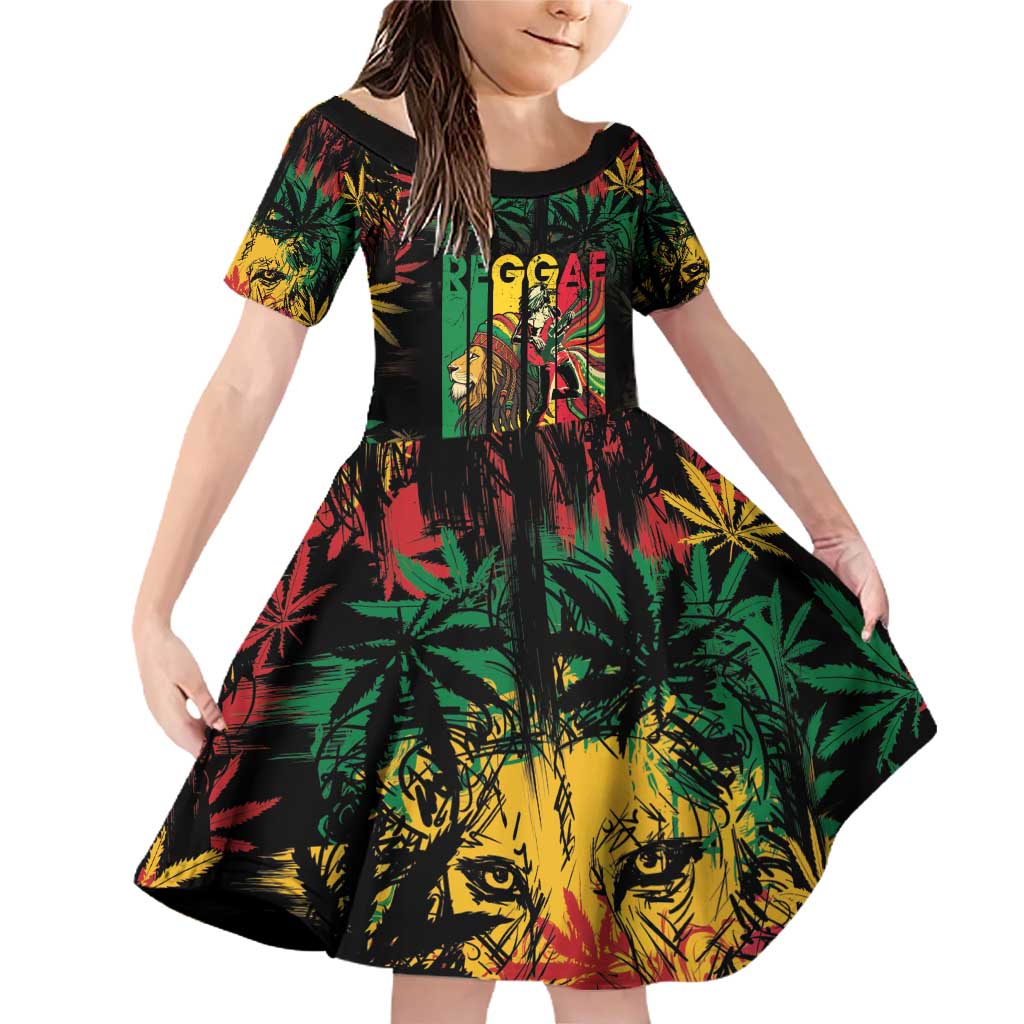 Jamaica Reggae Festival Family Matching Off Shoulder Short Dress and Hawaiian Shirt One Love Rastafari Culture - Wonder Print Shop