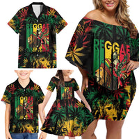 Jamaica Reggae Festival Family Matching Off Shoulder Short Dress and Hawaiian Shirt One Love Rastafari Culture - Wonder Print Shop