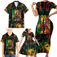 Jamaica Reggae Festival Family Matching Short Sleeve Bodycon Dress and Hawaiian Shirt One Love Rastafari Culture - Wonder Print Shop