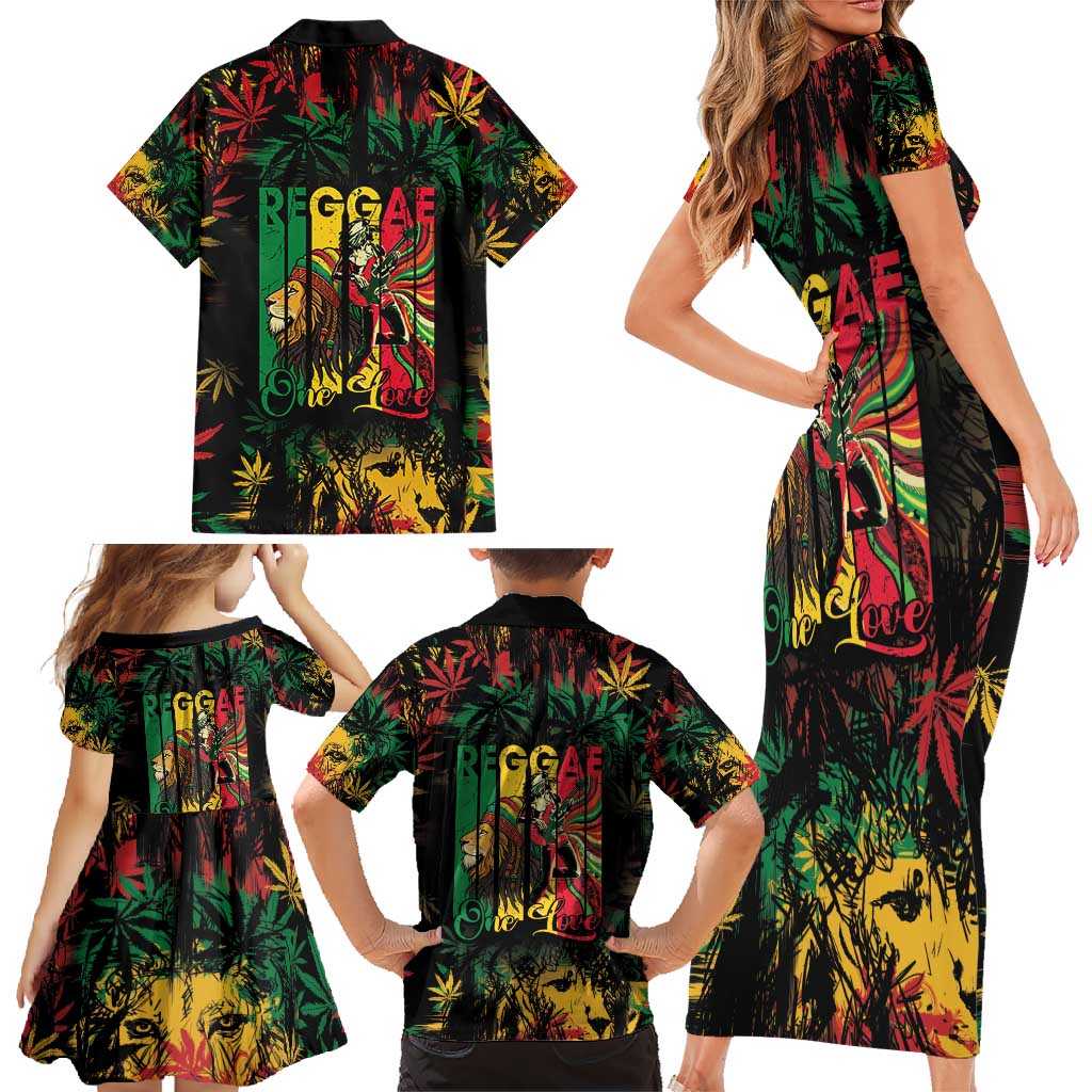 Jamaica Reggae Festival Family Matching Short Sleeve Bodycon Dress and Hawaiian Shirt One Love Rastafari Culture - Wonder Print Shop