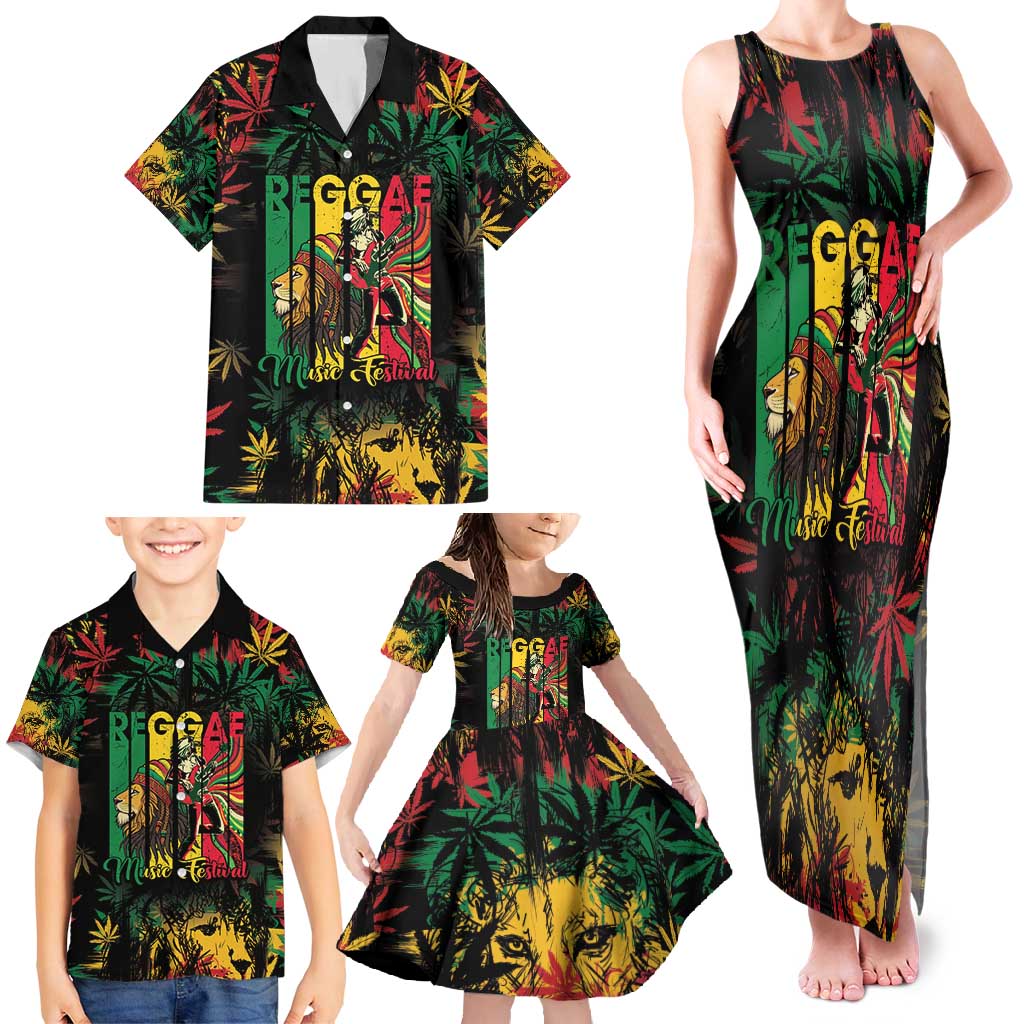 Jamaica Reggae Festival Family Matching Tank Maxi Dress and Hawaiian Shirt One Love Rastafari Culture - Wonder Print Shop