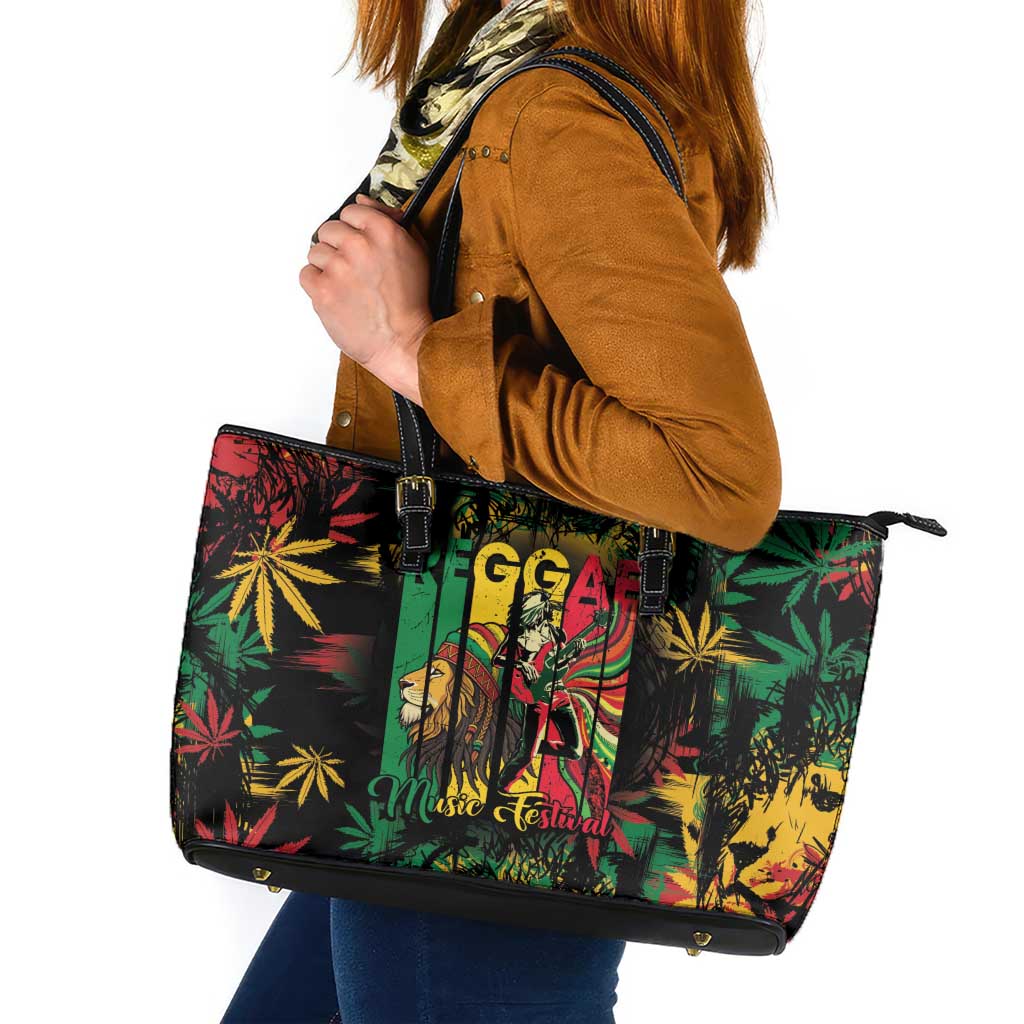 Jamaica Reggae Festival Leather Tote Bag One Love Rastafari Culture - Wonder Print Shop