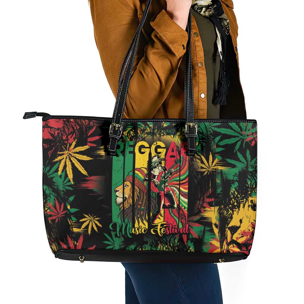 Jamaica Reggae Festival Leather Tote Bag One Love Rastafari Culture - Wonder Print Shop