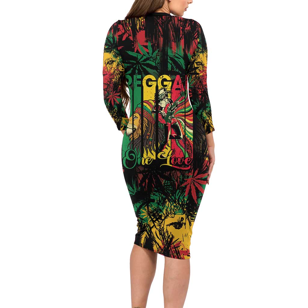 Jamaica Reggae Festival Long Sleeve Bodycon Dress One Love Rastafari Culture - Wonder Print Shop