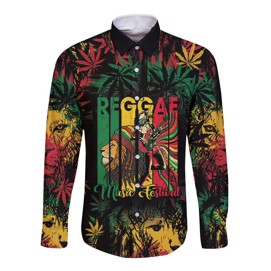 Jamaica Reggae Festival Long Sleeve Button Shirt One Love Rastafari Culture - Wonder Print Shop
