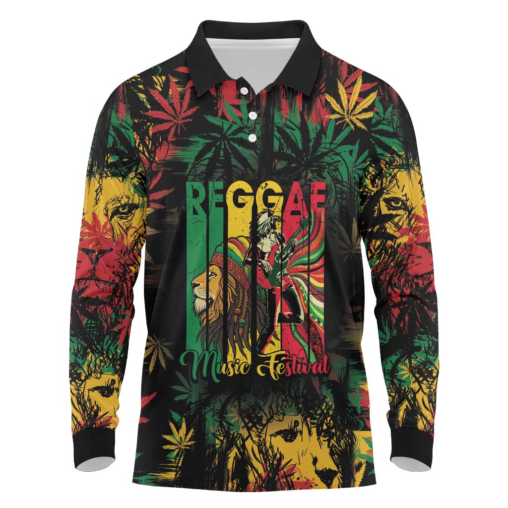 Jamaica Reggae Festival Long Sleeve Polo Shirt One Love Rastafari Culture - Wonder Print Shop
