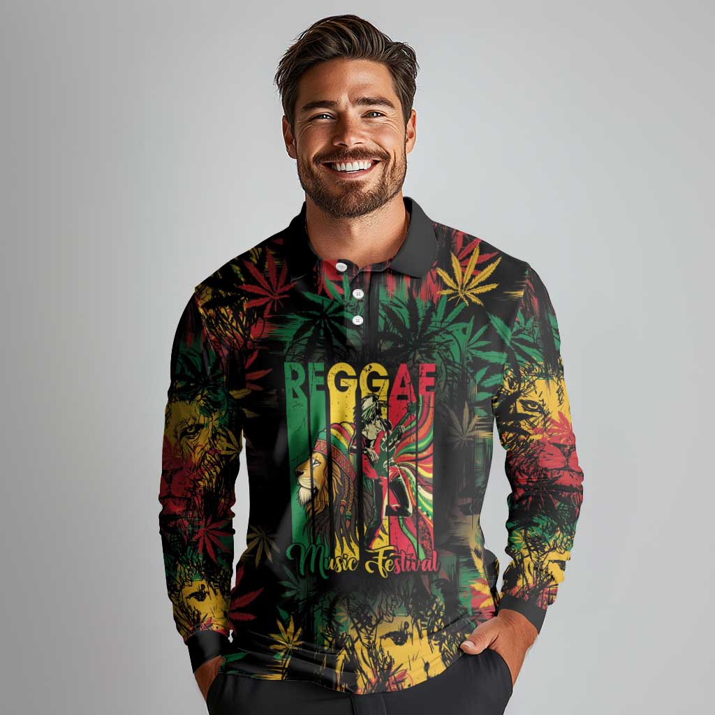 Jamaica Reggae Festival Long Sleeve Polo Shirt One Love Rastafari Culture - Wonder Print Shop