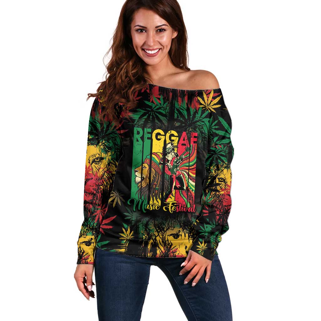 Jamaica Reggae Festival Off Shoulder Sweater One Love Rastafari Culture - Wonder Print Shop