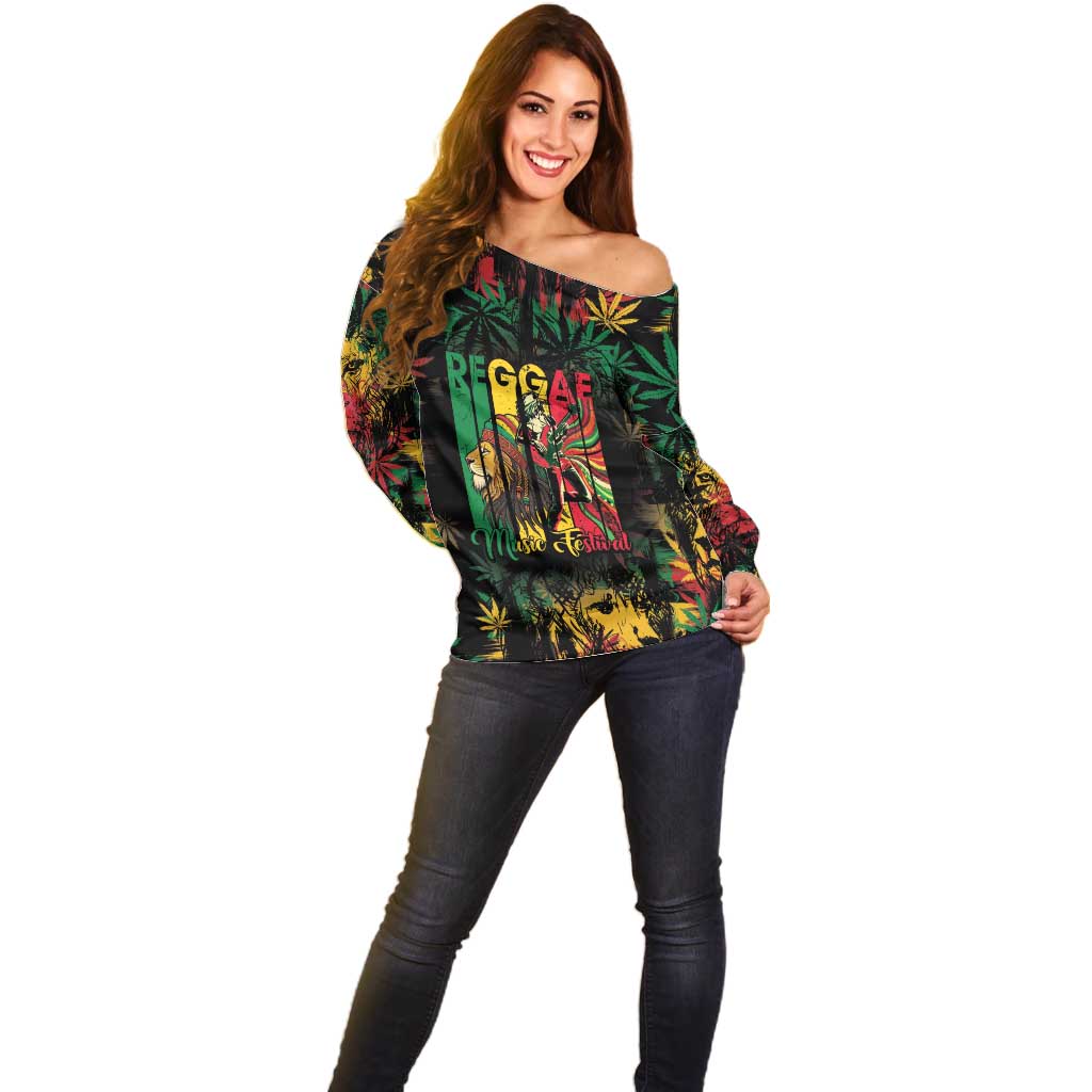 Jamaica Reggae Festival Off Shoulder Sweater One Love Rastafari Culture - Wonder Print Shop